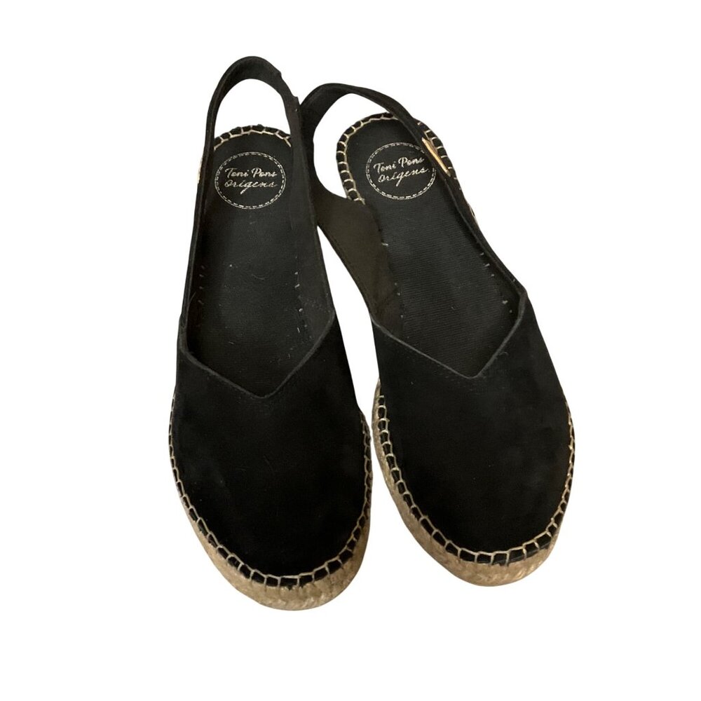 Toni Pons  Originals Black Suede Slingback Espadrille Wedge Sandals Size 40 9 - Picture 4 of 11